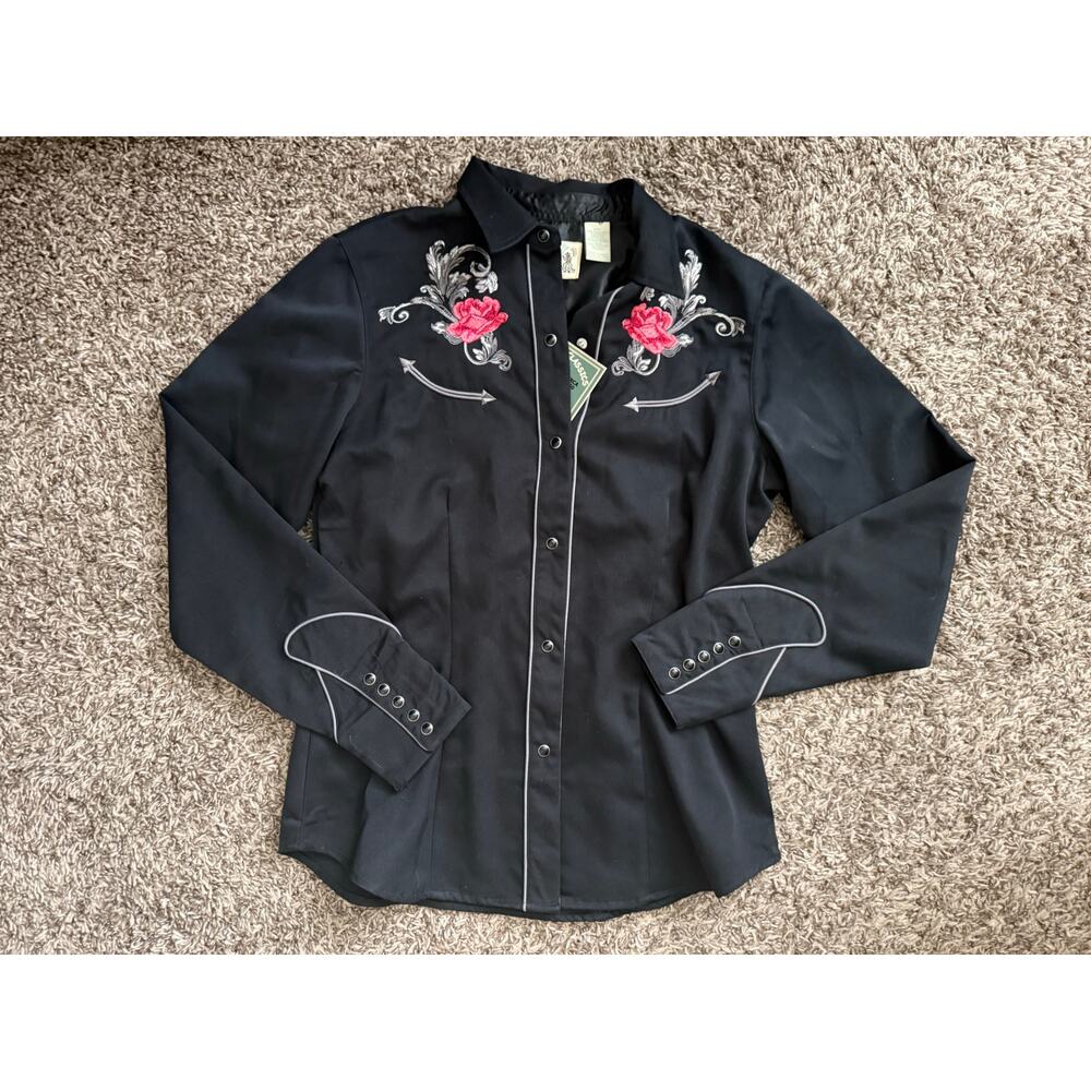 NWT - Roper Western Pearl Snap Shirt Size Medium Embroidered Red Roses Old West - Picture 8 of 9